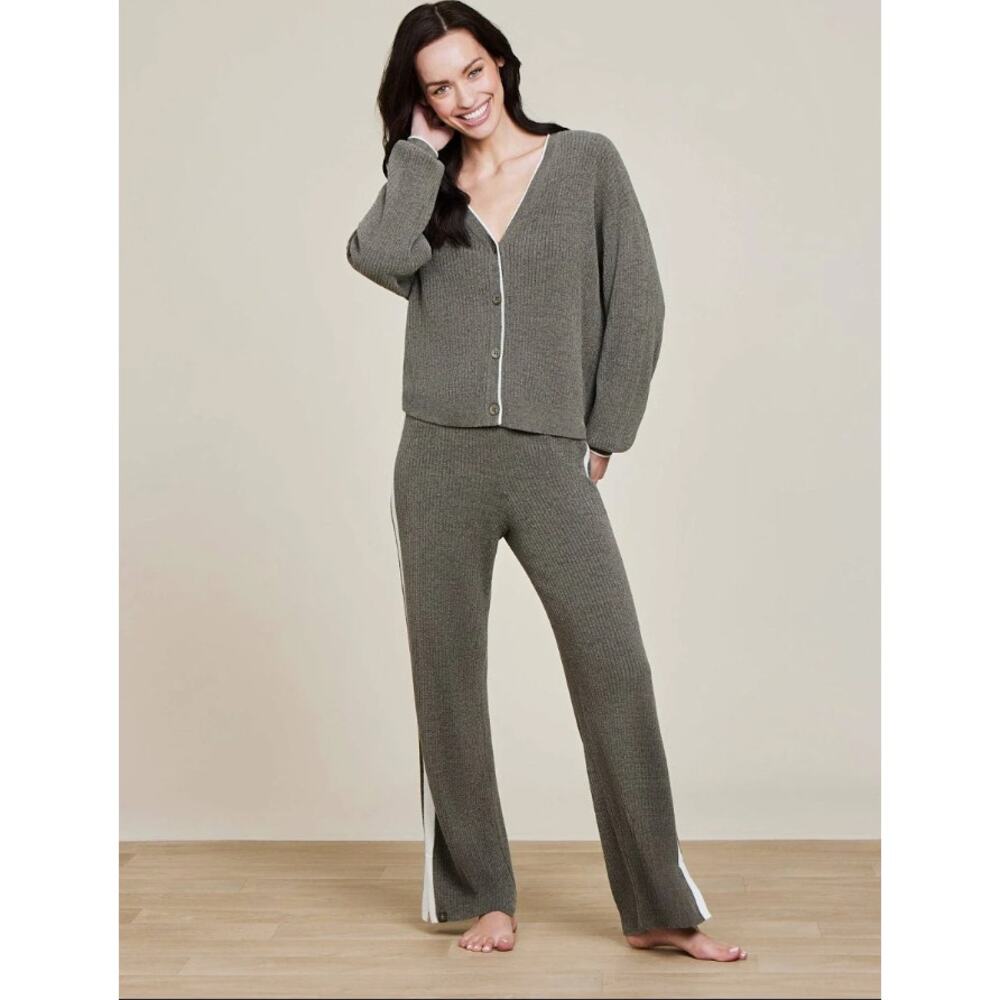 Barefoot Dreams CozyChic Ultra Lite® Contrast Ribbed Cardigan Pant Set - Picture 1 of 10